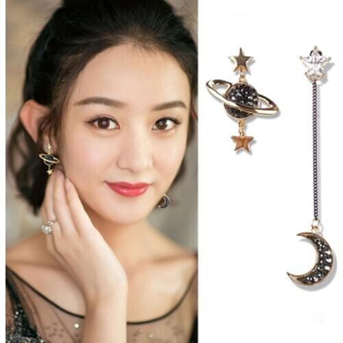 JIOFREE New Fashion Vintage Stars moon Asymmetric Crystal rhinestone Clip on Earrings No piercing for Women Jewelry