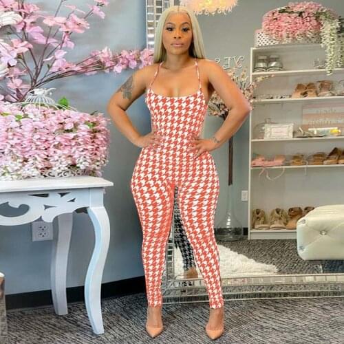 TNNAOFF Trendy Aesthetic Plaid Bodycon Jumpsuit for Women Summer Fashion Sleeveless Strap One Piece Club Lounge Wear Rompers