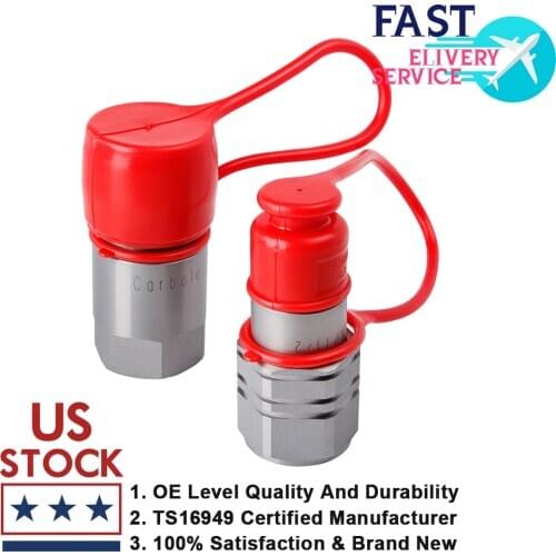 1/2"NPT Zinc-Nickel Alloy Flat Face Hydraulic Quick Coupler Connect Coupling Set With Red Sheath