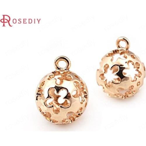 10PCS 12MM 24K Champagne Gold Color Plated Brass Plum Flower Round Charms Pendants High Quality Diy Jewelry Accessories