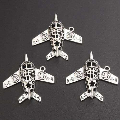 10pcs Silver Color 3D Hollow Airplane Charms Air Plane Pendant New Design Making Jewelry Accessories Crafts 41x40mm A3076