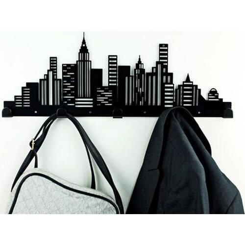 3Art Metal Decorative Metal Wall Hanger-Modern Coat Rack-City Skyline