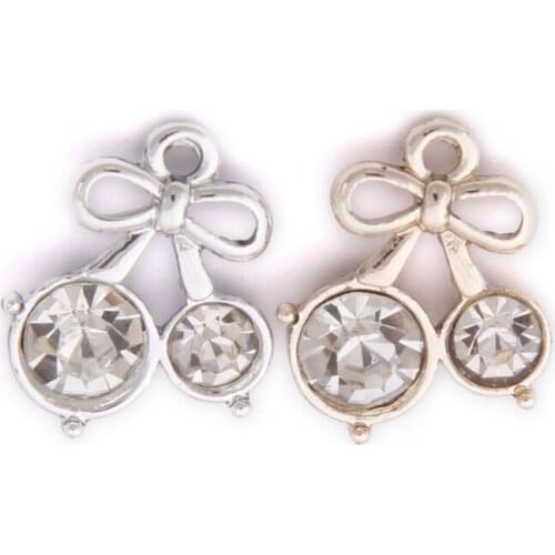 Free Shipping 30pcs 100pcs Crystal Rhinestone Fruit Cherry Pendants DIY Jewelry Findings Gold Silver Tone Metal Earring Charms