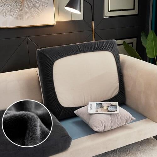 Sofa Seat Cushion Cover Elastic Plain Color Pets Kids Furniture Protector Plush Fabric Stretch Removable Slipcover 1/2/3/4-seat