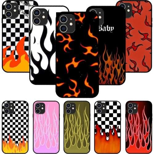 For iPhone 11 12 8 Plus Mini Pro X XR XS Max 4 5 7 6 6S 8 SE Phone Case Black Cover Hoesjes Fashion Shell wildflower flame