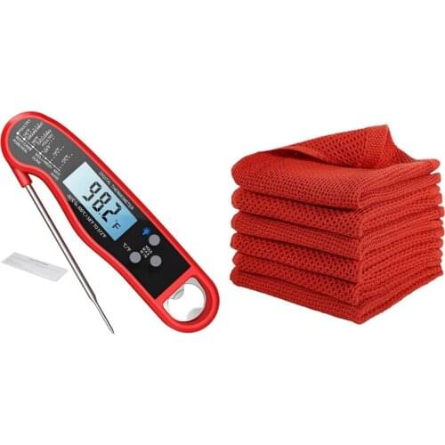 Kitchen Digital Food Instant Read Meat Thermometer Probe with 6 Pcs Kitchen Dish Cloths, Quick Drying Dish Towels