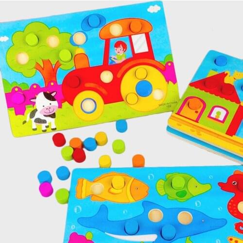Wooden Montessori Educational Toys Color Shape Cognition Board Children Preschool Jigsaw Early Learning Color Match Game Toys
