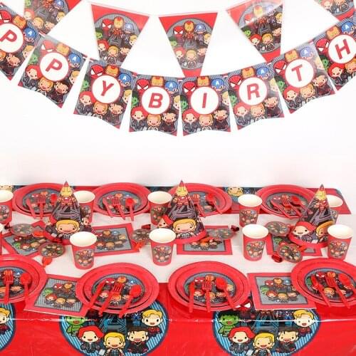 Superhero Party Supplies Decorations Kids Birthday Disposable Tableware Paper Cups Plates Avenger Party Theme Favors Boy Set