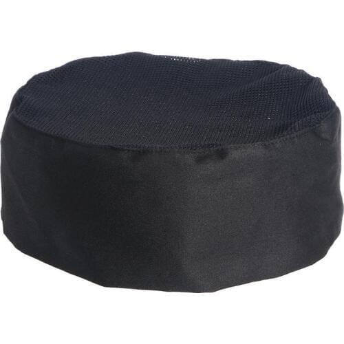 Breathable Mesh Top Skull Cap Professional Catering Chef Hat with Adjustable Strap - One Size (Black)