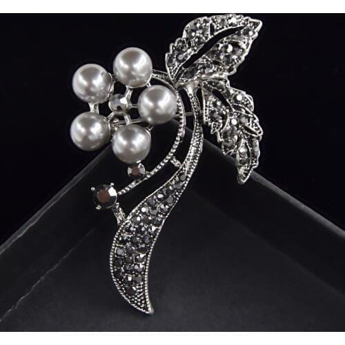 Fantastic Vintage Black Crysals Brooches Hot Selling Women Scarf Pin Wedding Bouquet Jewelry Accessories Pin