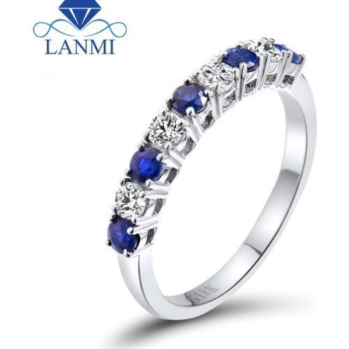 Infinity Style Ring Natural Blue Sapphire Diamond Band 18K White Gold Women Engagement Ring Fine Sapphire Jewelry SR0353