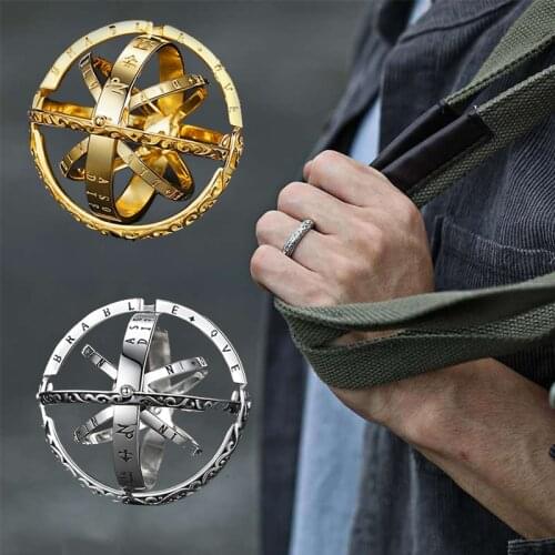 Creative Vintage Astronomical Sphere Ball Ring lover Complex Rotating Cosmic Finger Rings For Couple Wedding Jewelry Gift