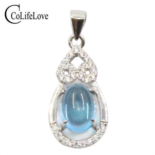CoLife Jewelry Vintage Silver Topaz Pendant for Party Real Natural Topaz Silver Necklace Pendant Solid 925 Silver Topaz Jewelry