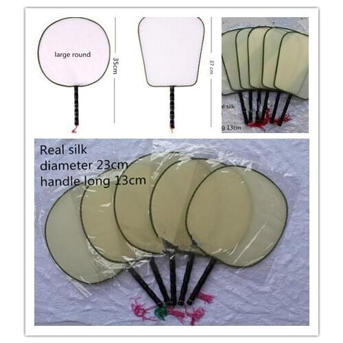Square Blank White Chinese Silk Hand Fan Traditional Handle Round DIY Child Students Fine Art Painting Programs 10pcs/lot