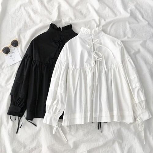 2020 summer new design ruffles women blouse solid bandage bow neck turtleneck outwear coat tops