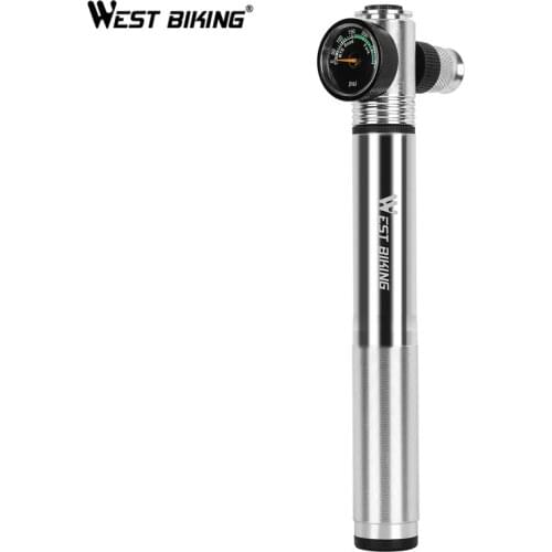 WEST BIKING 300 Psi Mini Bike Pump With Gauge Mountain Road Bicycle High Pressure Hand Air Pump CNC Cycling Pump Tire Inflator