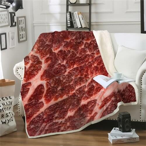 Fashion Blanket Beef Texture Sausage Pizza Printed Adult Kids Adults Quilt For Sofa Travel Office Funny Throw Blanket