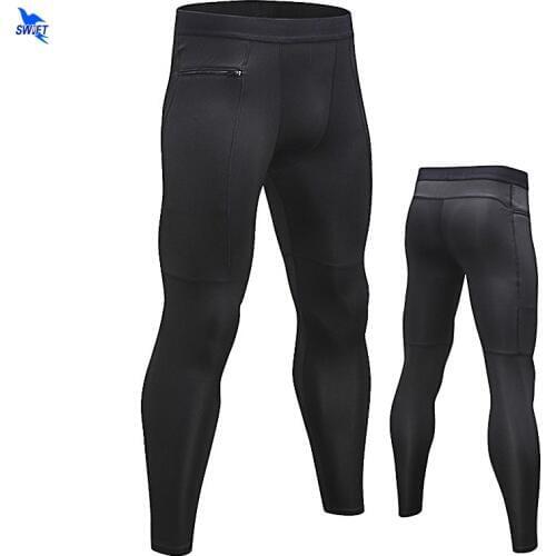 Mens Zipper Pocket Running Tights Gym Pants Sports Jogging Training Wicking Quick Dry High Elastic Trousers Fitness Sportswear