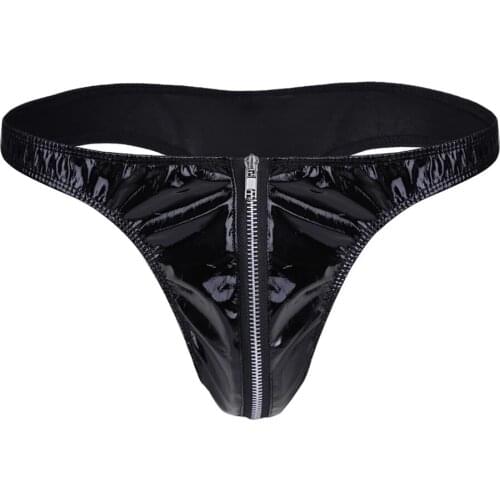 Mens Sexy Leather Lingerie Open Crotch Short Pants Bulge Pouch For Sex Soft Latex Fetish Brief Crotchless Leather Underwear