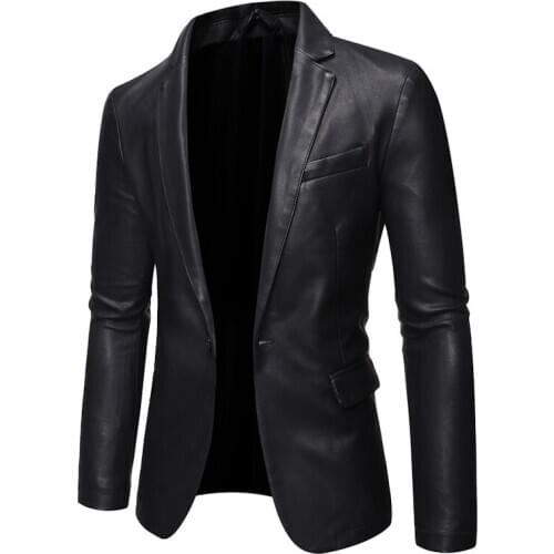 2021 Mens Motorcycle Slim Fit Suit Youth Handsome PU Leather blazer for men