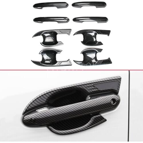 Door Handle Cover + Surrounds Cup Bowl Trims Kits For Toyota RAV4 Hybrid Adventure 2019 2020 Accessories Carbon Fiber