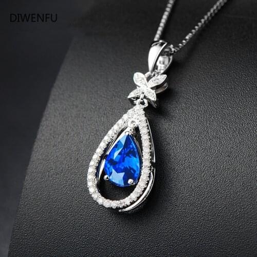 Natural Sapphire S925 Sterling Silver Necklace Pendant Fine Pierscionki Blue Topaz Water Drop Jewelry Gemstone Naszyjnik Joyas