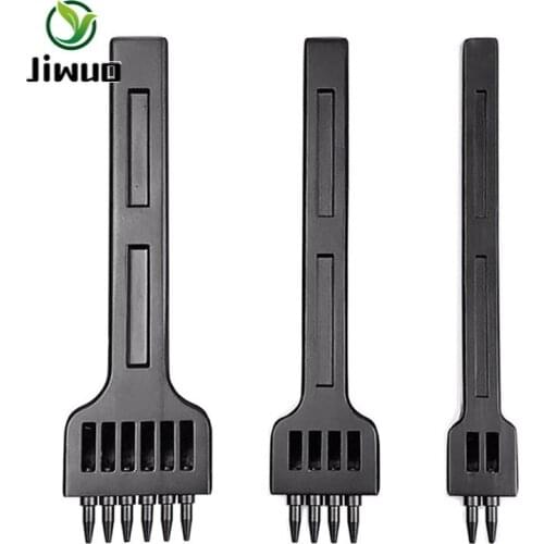 Jiwuo New Round Hole Row Punch Black Prong Pricking Iron 4mm-6mm 2/4/6 Teeth Spacing Stitching Cutter Hole Leather Craft Tools