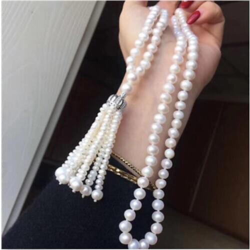 New style 7-9 mm WHITE pearl necklace 32"