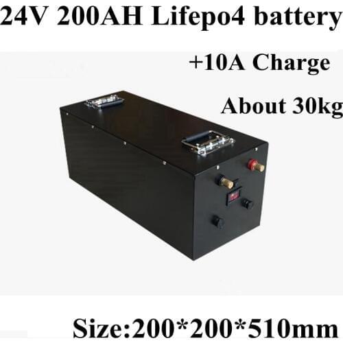 Rechargeable LiFePO4 24v 200ah Lithium Battery Pack BMS 150A for 3000w 24V RV EV Electric Car Motorbike Golf Car +10A Charger