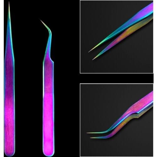 ZINXIN Tweezers Stainless Steel Curved Straight Eyebrow Eyelash Curler Clip Plucking Rainbow Nail Art Colorful Tools Never Fade