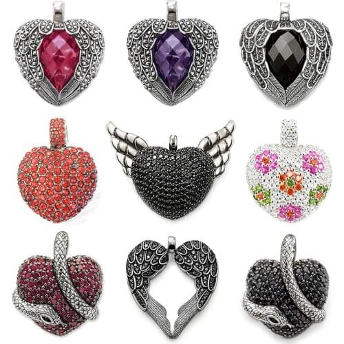 Heart Pendants Feather Wing Snake Flower 925 Sterling Silver Red Black Purple Pink CZ Jewelry Necklace Women Men Accessories