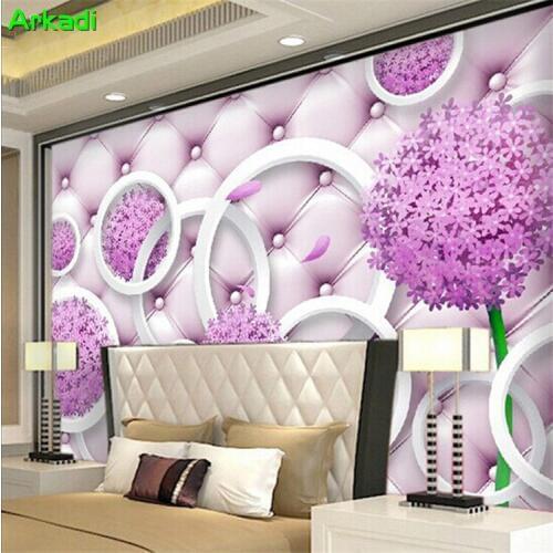 Custom Photo 3D Living Room TV Background Wall Paper Simple Fashion Mural Purple Romantic Flower Bedroom Bedside Wallpaper