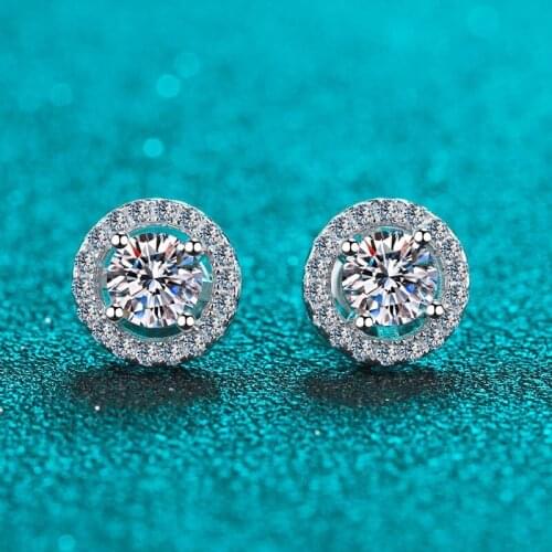 Passed Diamond Test 1CT Perfect Cut Round Shape Moissanite Stud Earrings 925 Sterling Silver Jewelry Classic Diamond Earrings
