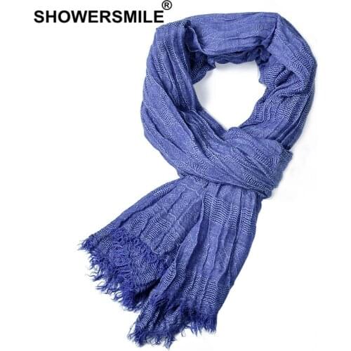 SHOWERSMILE Blue Solid Men Scarves Autumn Winter Winter Accessories for Men Warm Long Casual Brand 2021 New Men Scarf Bufanda