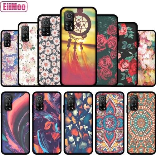 EiiMoo Silicone Phone Case For Xiaomi Mi 10T 5G Fashion 3D Cute Cartoon Flower Pattern For Xiaomi Mi 10T Pro 5G Thin Black Cover