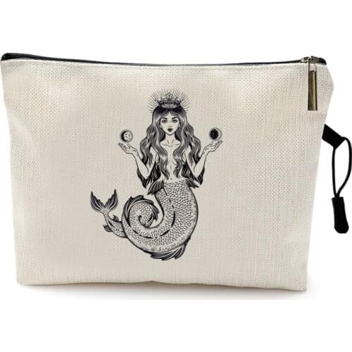 Nordic Mermaid Tattoo Art Design Outdoor Portable Travel Cosmetic Bag Women Toiletries Organizer Female Storage Make Up Cases
