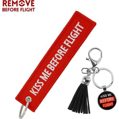 Mixed 2 PCS Kiss Me Before Flight Keychain for Bags llavero Key Chain Jewelry Embroidery Tag Aviation Gifts Motor Key Ring Chain