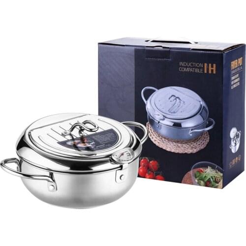 Steel Kitchen Frying Pot Tempura Deep Fryer Temperature Control Fried Japanese Style Cooking Tools Kitchen Utensil For Home