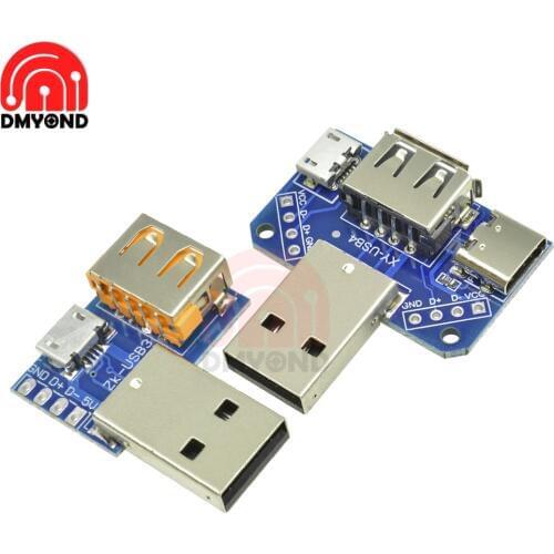 USB Converter Standard USB Female to Male to Micro USB to Type-C 4P 4Pins Terminal Adapter Board PCB 2.54mm 2.54 mm