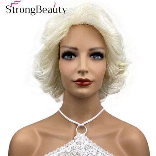 StrongBeauty Short Curly Wigs Women Wig Heat Resistant Blonde/White Synthetic Hair