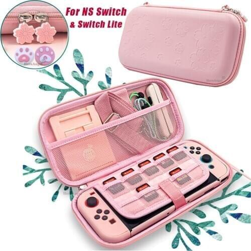 Pink Cherry blossoms Storage Bag Protables For Nintend Switch Strap Badge Travel Carrying Case for Nintendo Switch Lite Dropship