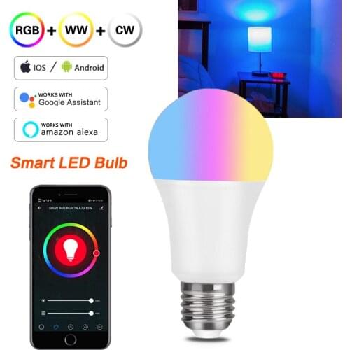 LED WiFi Smart Bulb RGB+White+Warm Light Work With Alexa/Google Home App Remote Control Lamp E27/E14/B22 10W