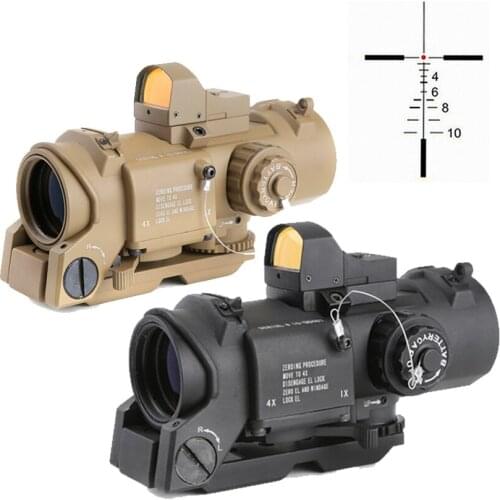 Tactical Rifle Scope Quick Detachable 1X-4X Adjustable Optical sight Dual Role Sight with mini Red Dot For Hunting