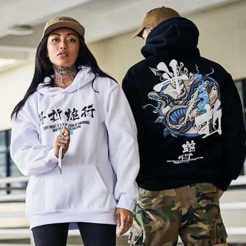 Harajuku Hoodie Sweatshirt Mens Hip Hop Japan Hoodie Streetwear Tops Cool Devil Anime Plus Size Couple Clothes Streetwear