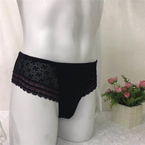 Sexy Men Lace THONG TBACK Bikini Briefs Underwear Sissy Pouch Panties Penis Pouch Panties M L XL XXL sissy gay jockstrap