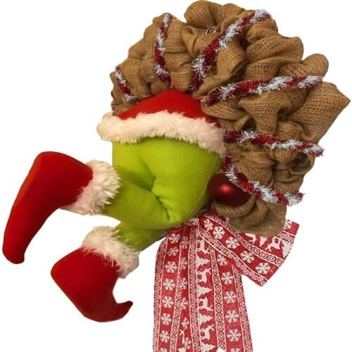 Christmas Thief Stole Christmas Burlap Wreath Christmas Decorations Exquisite Santa Claus Wreath For Living Room Wall Window