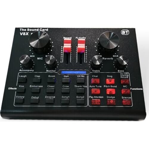 V8X PRO Audio Mixer Live Sound Card Bluetooth 15 Sound Mode DSP Multiple Sound Effects 5.1Channel