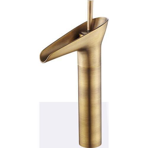 Vintage Retro Antique Brass Bathroom Vessel Sink Basin Mixer Tap Waterfall Style Faucet One Hole Single Handle mnf067