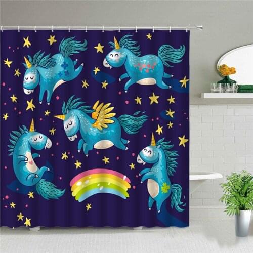 Cute Magical Unicorn Shower Curtains Cartoon Animals Waterproof Polyester Fabric Bathroom Curtains For Home Decor