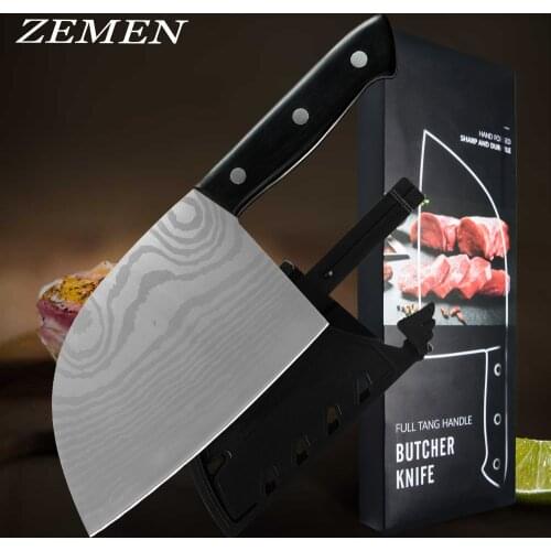 ZEMEN 6.5 Inch Chinese Chef Knife Boning Slicing Cutting Butcher Kitchen Knives Kitchen Tools Full Tang Handle Knife With Sheath